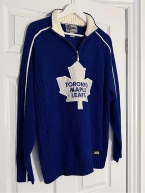 Vintage NHL Toronto Maple Leafs 1/4 Zip Knit Sweater Blue M